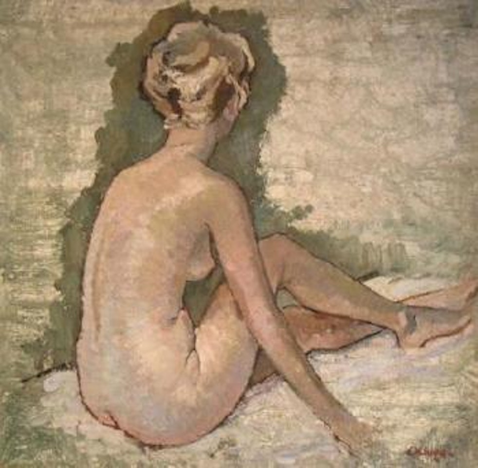 Seated female nude by Constantin Kluge