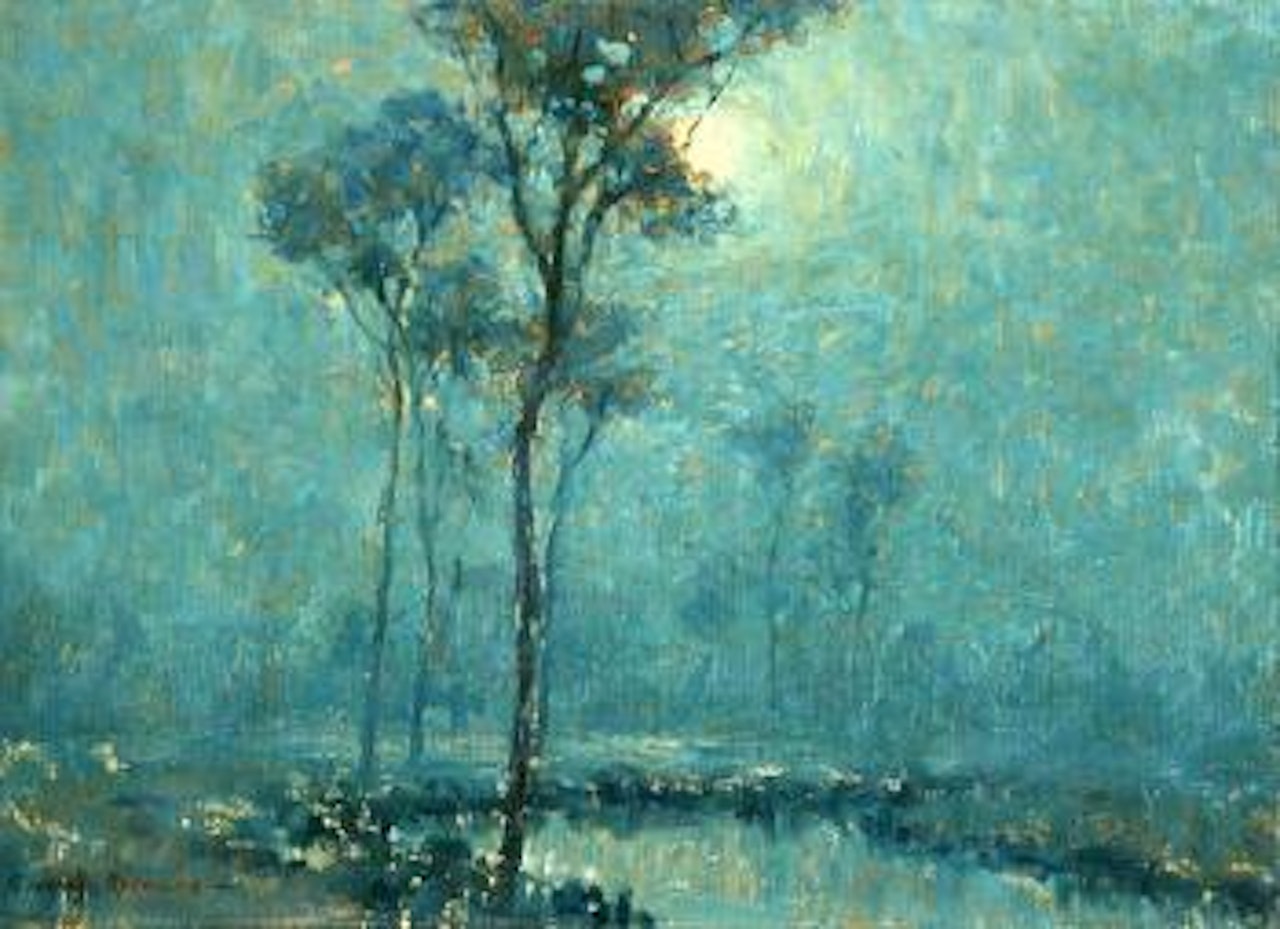 Moonlit landscape by Granville Redmond