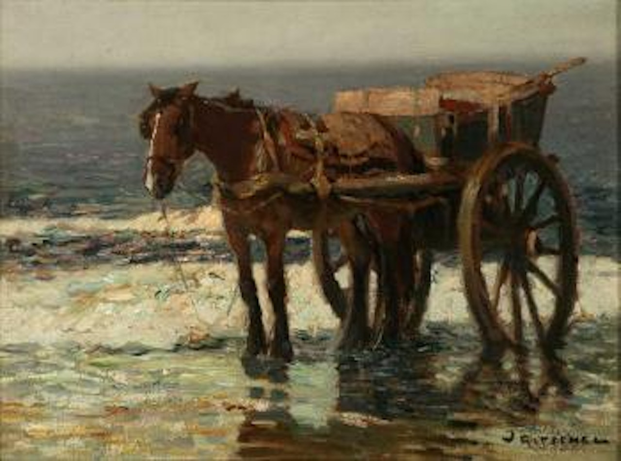 Horse and cart on a beach by William Ritschel