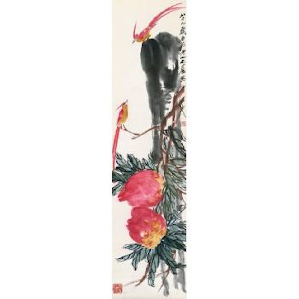 Paradise Flycatcher And Peaches by Qi Baishi