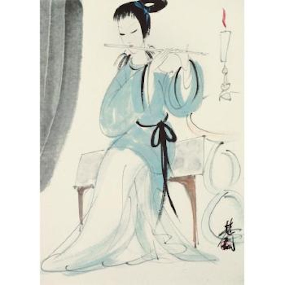 Lady Playing The Flute by Lin Fengmian