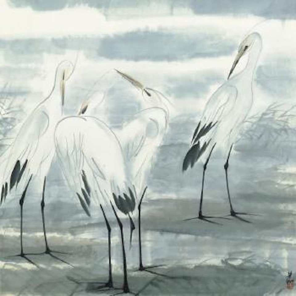 Four Egrets By The Reeds by Lin Fengmian