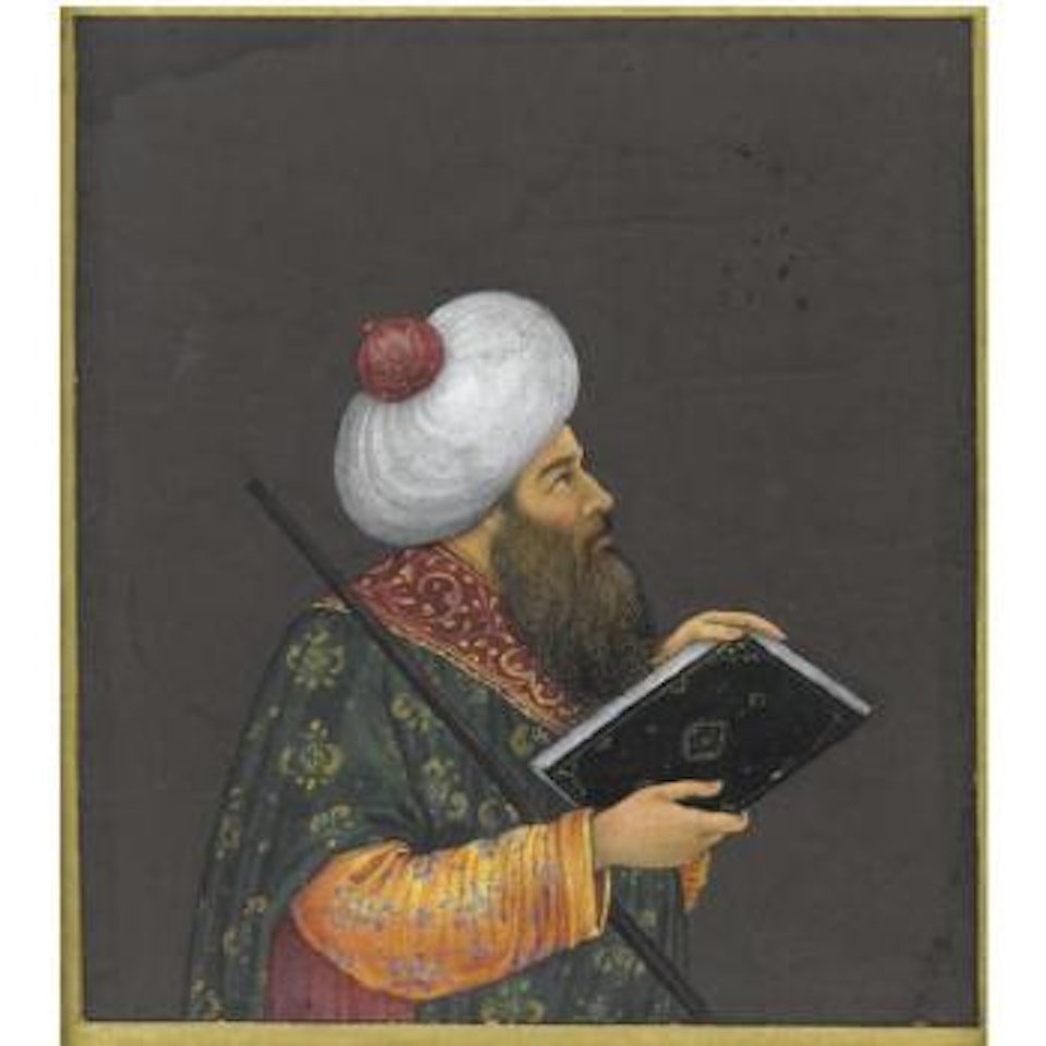 A Portrait Of A Man In Ottoman Dress Holding A Book by Mughal School