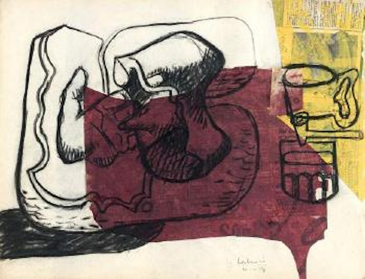 Main et silex sur fond rouge by Le Corbusier