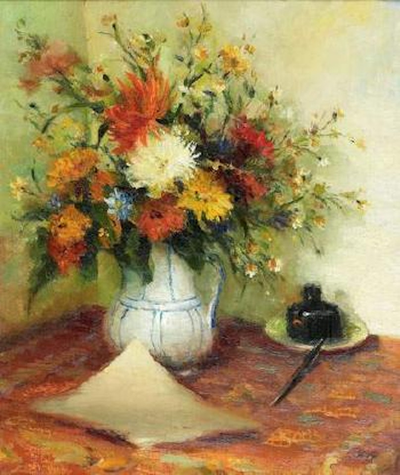 Nature morte au bouquet de fleurs et a l'encrier by Marcel Dyf