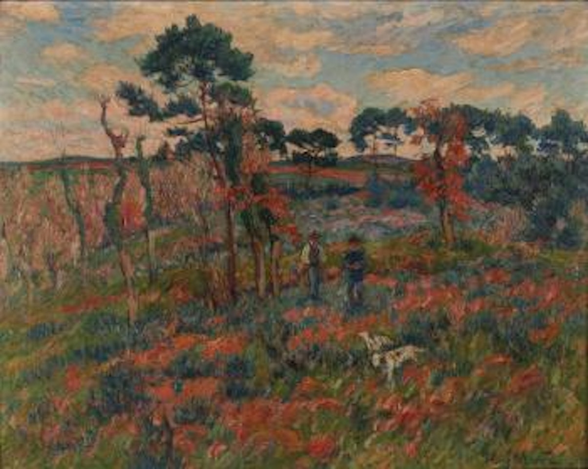 Chasseurs dans les landes de Querrien, Finistere by Henry Moret