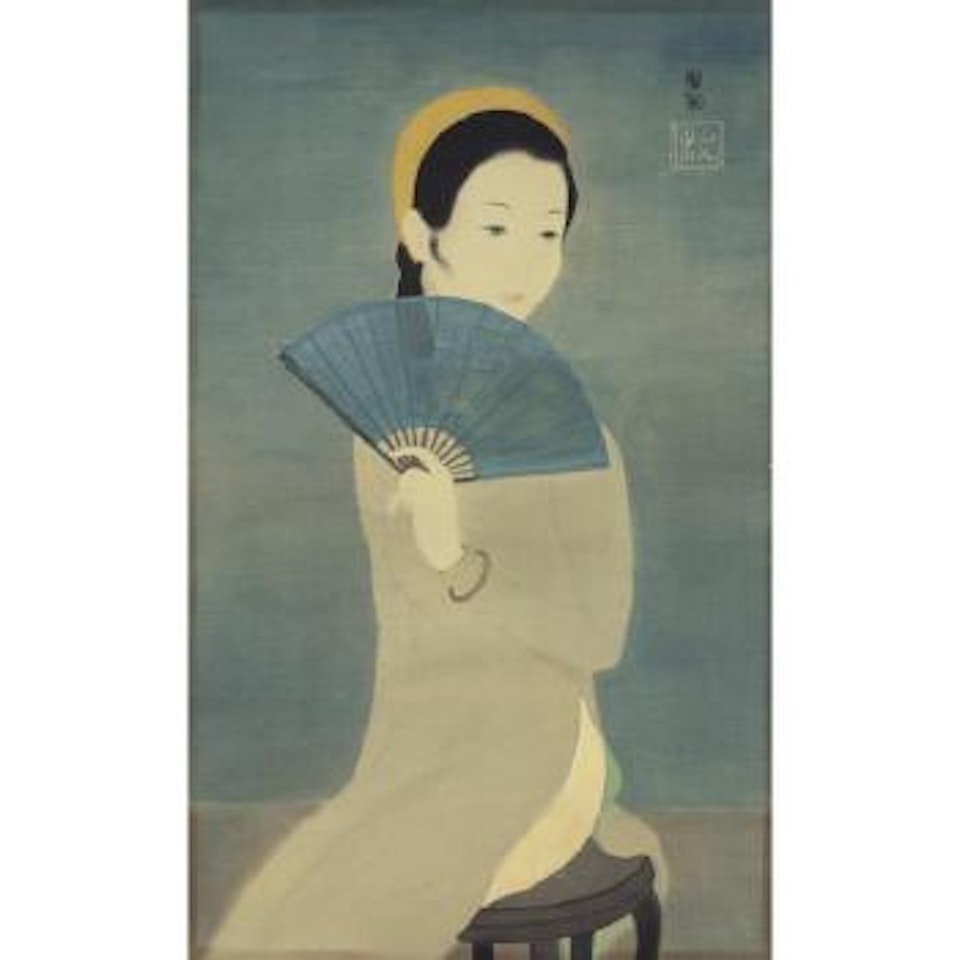 Femme A L'eventail Bleu (Lady With A Blue Fan) by Mai Trung Thu