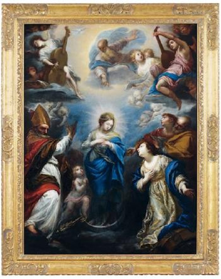La Vierge en gloire avec saint Catherine d'Alexandrie, saint Etienne, un Evangeliste et un saint Eveque (saint Nicolas?) by Simone Pignoni