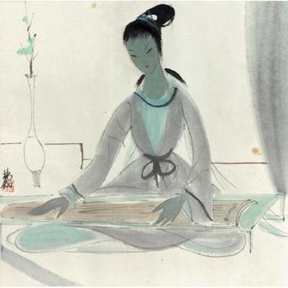 Lady Playing Qin by Lin Fengmian