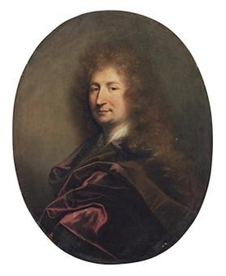 Portrait of a gentleman, bust-length, in a velours craimoisi-lined brown mantle by Hyacinthe Rigaud
