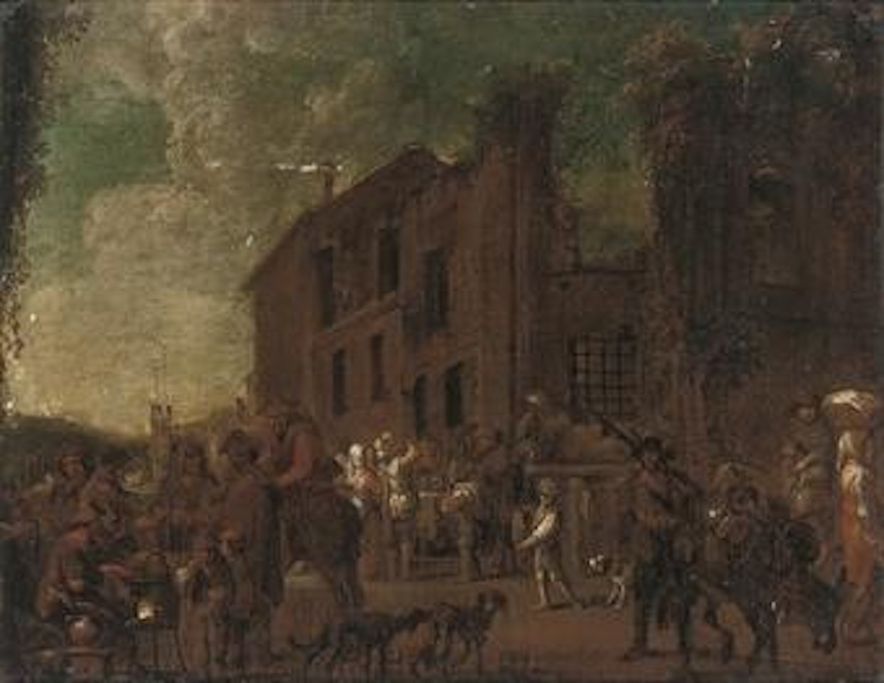 A market in a town square by Cornelis de Wael