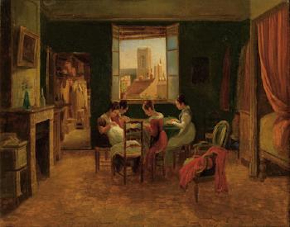 Pariser nahstube mit Ausblick auf St. Sulpice by Claude Marie Dubufe
