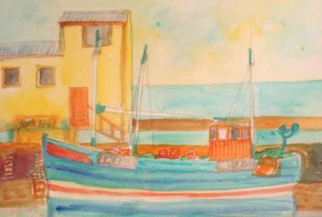 Fishing boat in the harbour by John Bellany