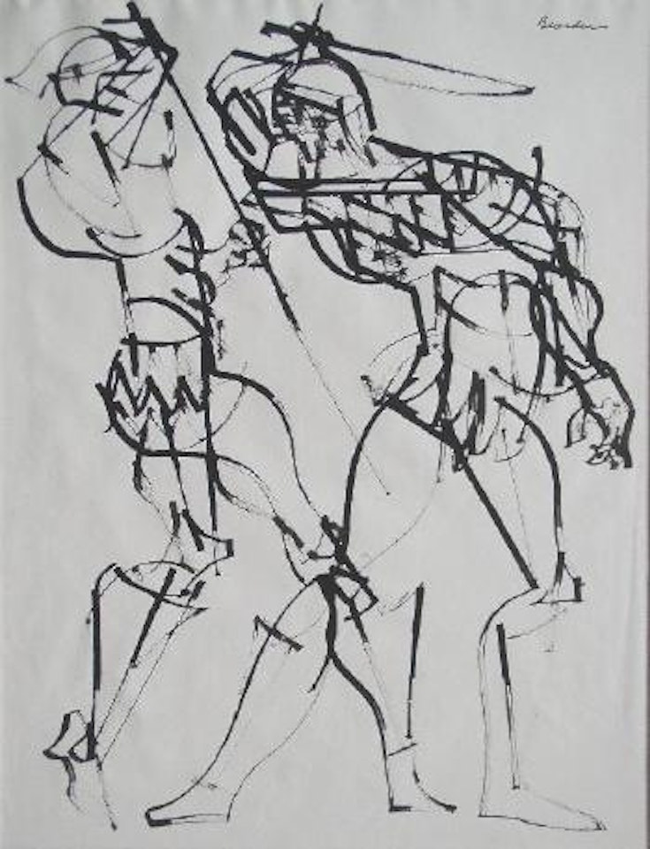 Sword fighters by Romare Bearden