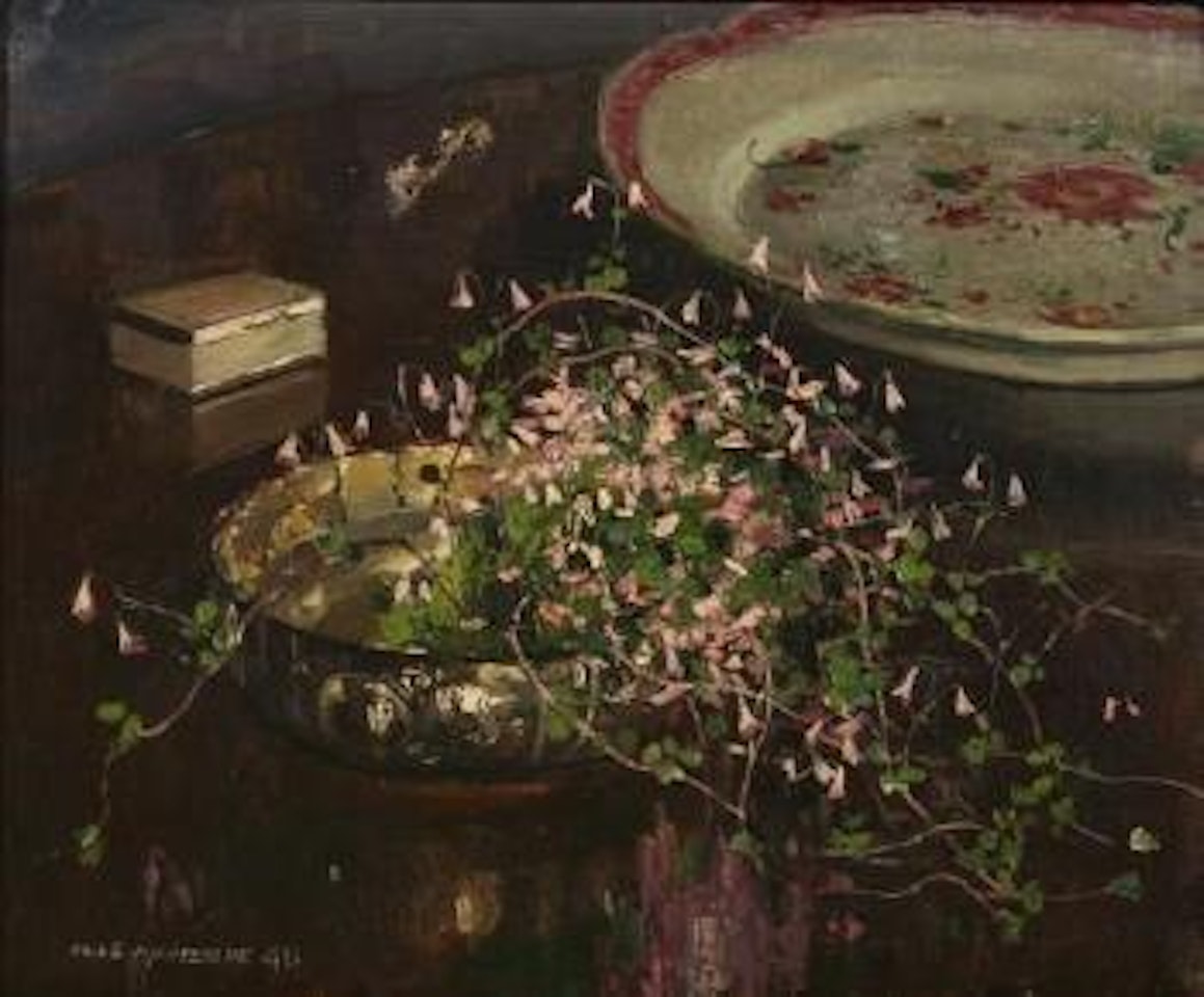 Still Life with a Chinese Famille Rose Dish by Olle Hjortzberg