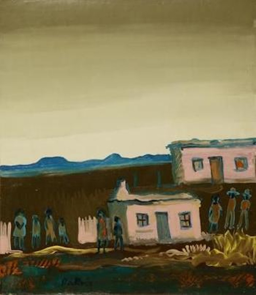 Figures Outside Cottages by Walter Battiss