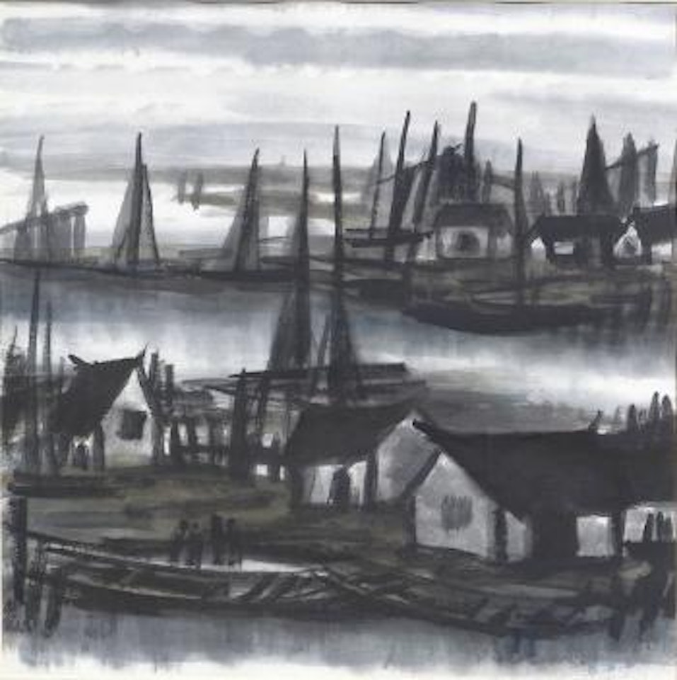 Dorfarchitektur am Wasser by Lin Fengmian