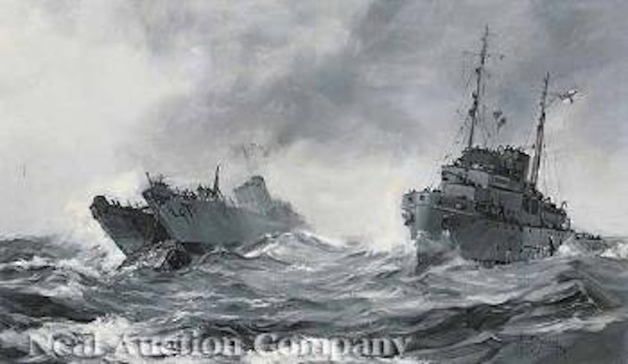 Tank-Landing Ship and Naval Tub by Montague Dawson
