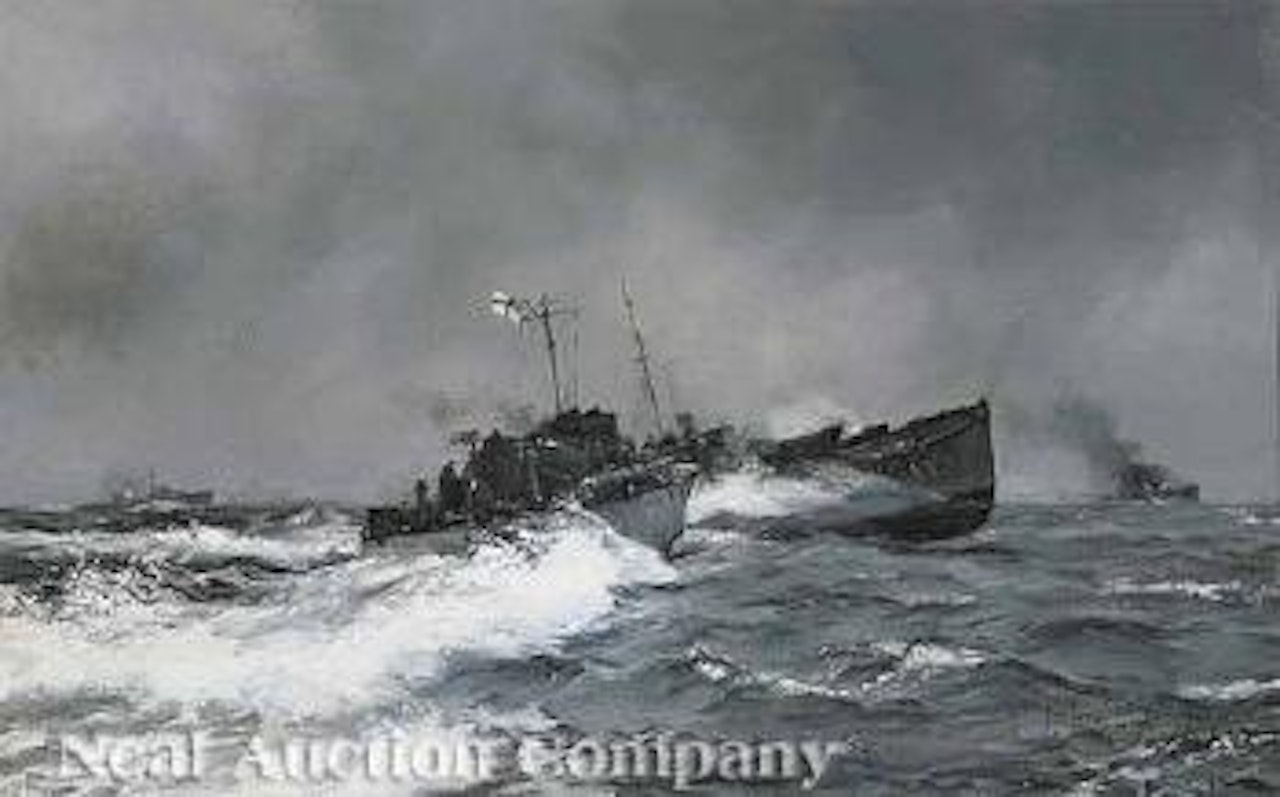 MTB (Motor Torpedo Boat) Rams German 'E' Boat by Montague Dawson