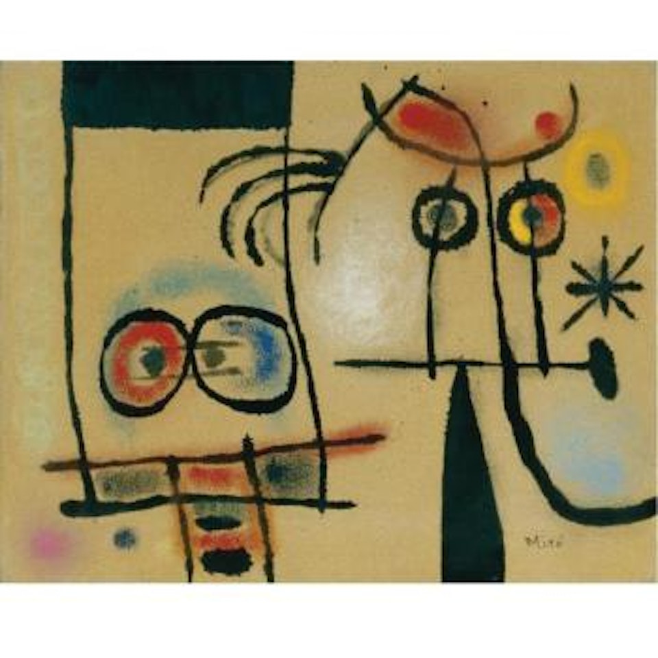Personnages Surpris Par Le Passage De L'oiseau-serpent Glissant Dans L'éspace by Joan Miró