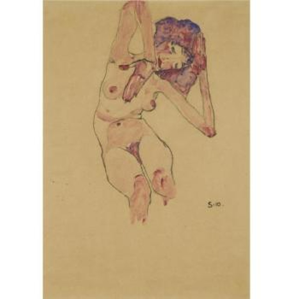 Sitzender Frauenakt Mit Geneigtem Kopf Und Erhobenen Armen (Seated Female Nude With Tilted Head And Raised Arms) by Egon Schiele