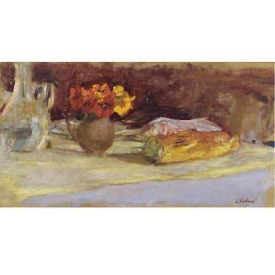 Bouquet De Capucines, Carafe Et Pain Sur Une Table by Édouard Vuillard