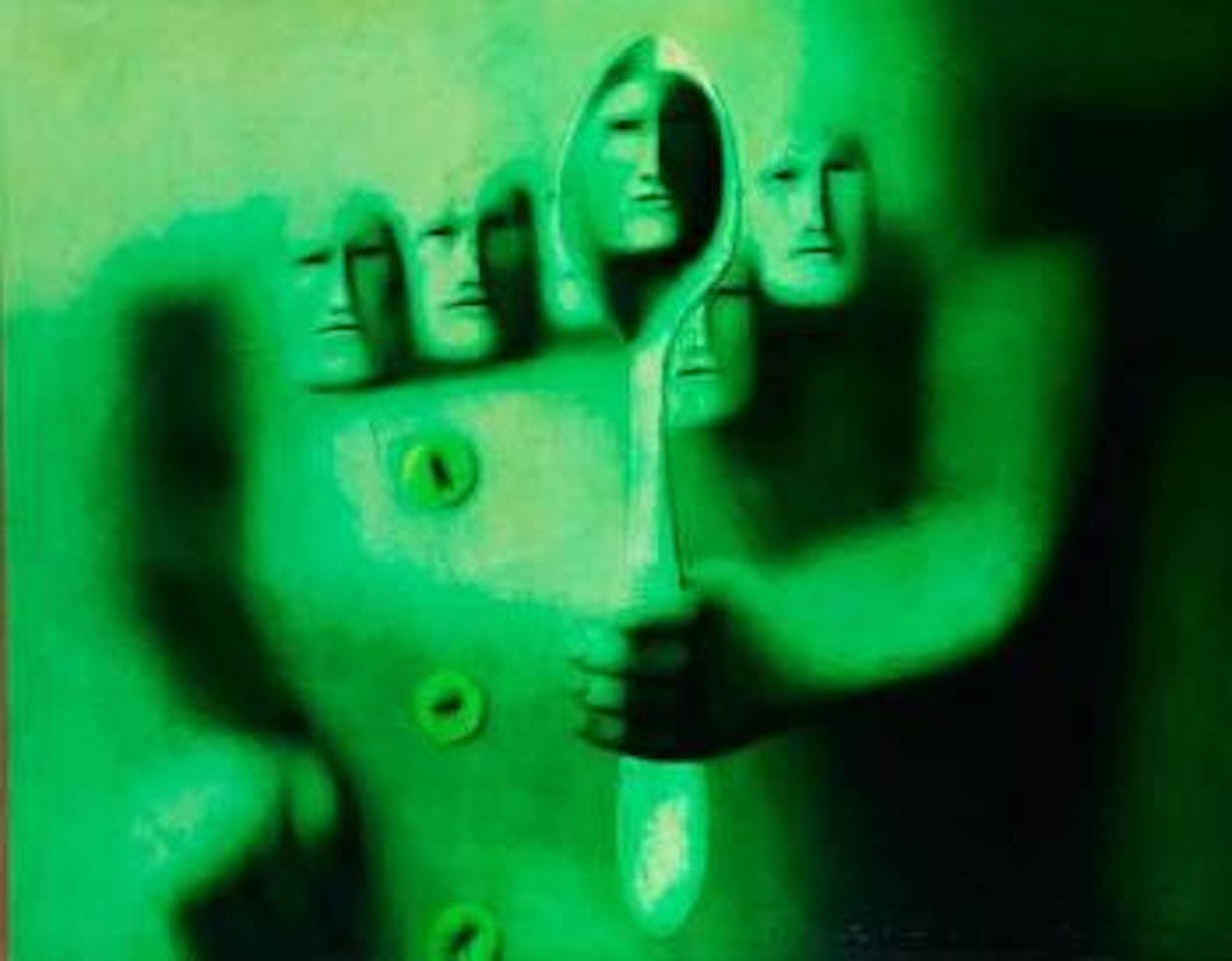 Many-headed person with spoon by Oleg Tselkov