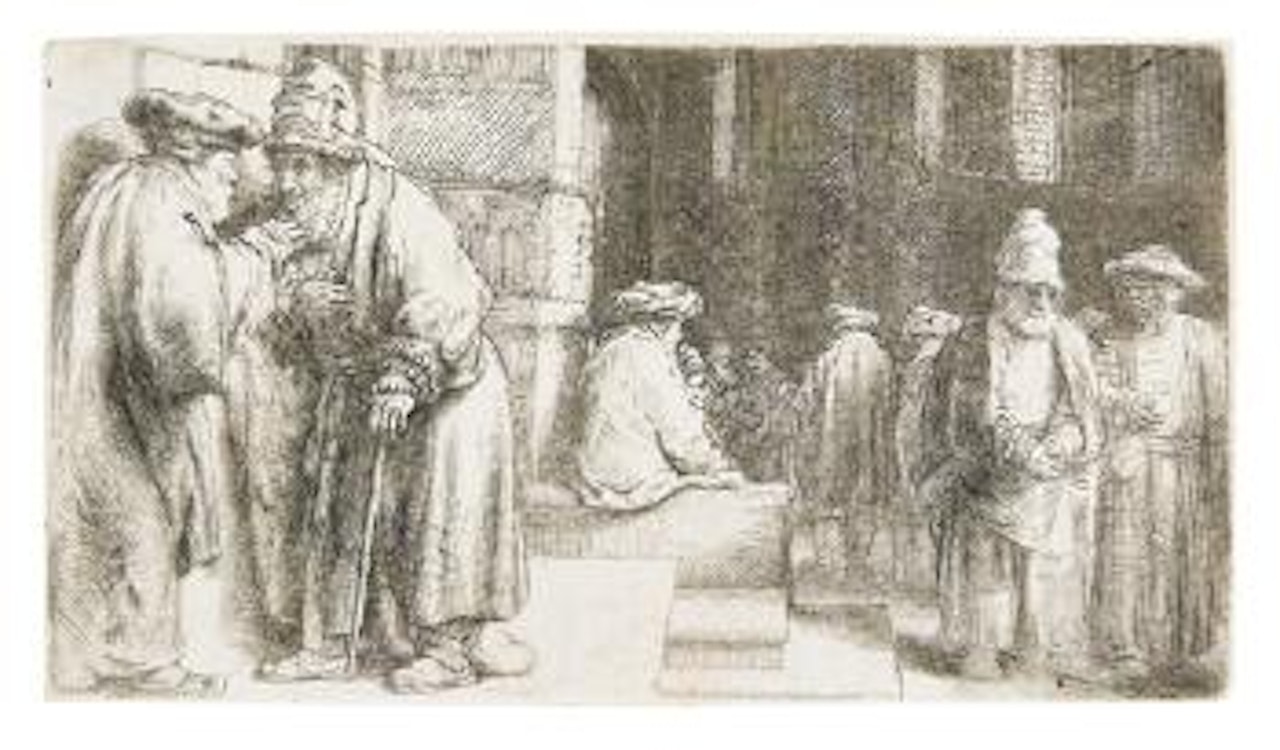 Jews in the synagogue by Attributed to Rembrandt Harmensz van Rijn