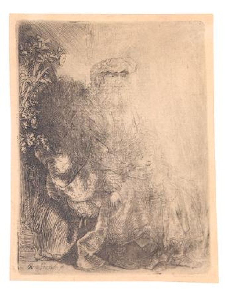 Abraham caressing Isaac by Attributed to Rembrandt Harmensz van Rijn