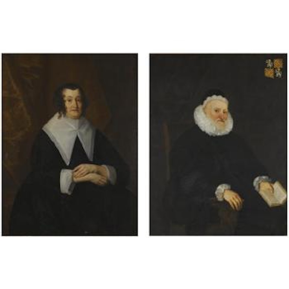 Portraits Of Sir Randolph Crewe; And His Wife Julia Fasey, Lady Crewe, Both Three-quarter Length, Seated In Black Robes by Sir Peter Lely
