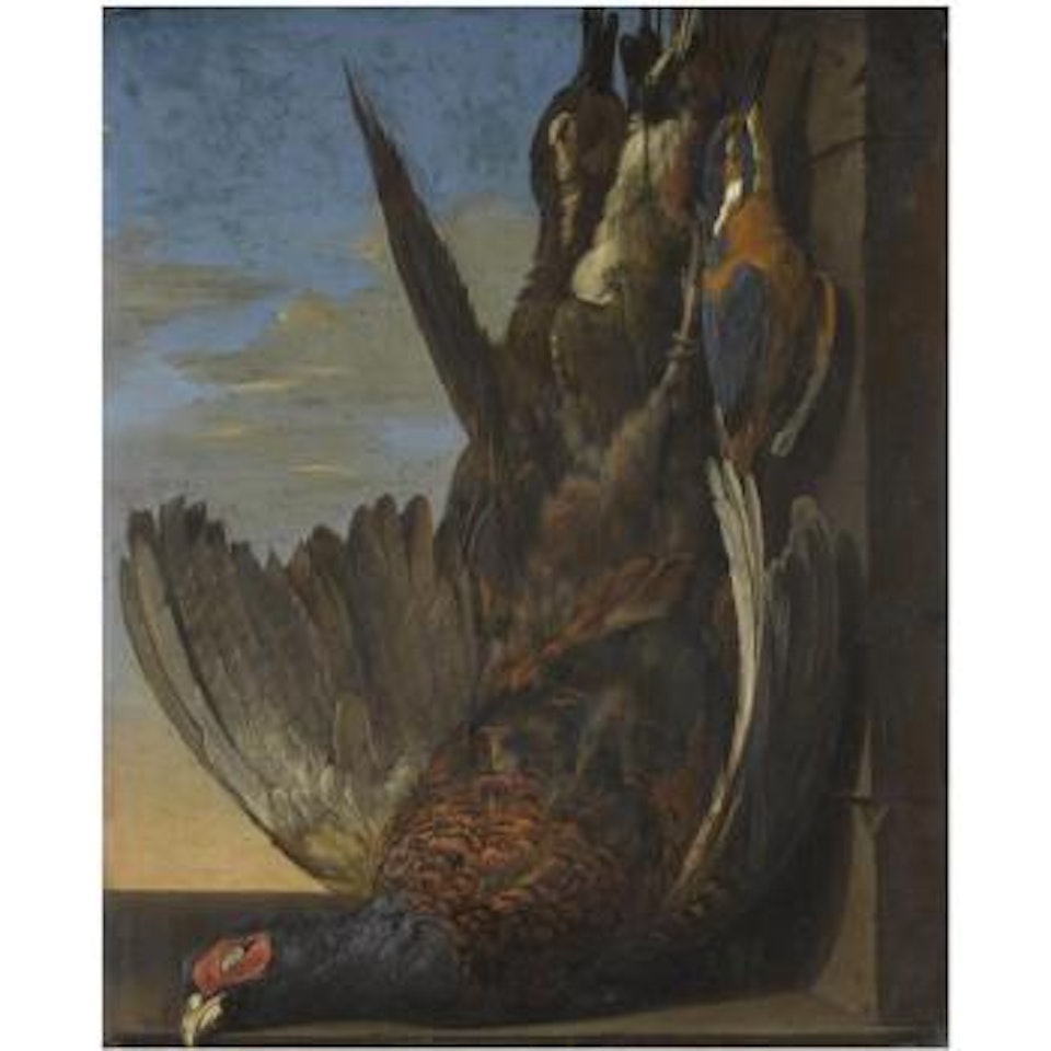 Still Life Of Game With A Pheasant, A Duck, A Kingfisher And Other Birds by Willem van Aelst