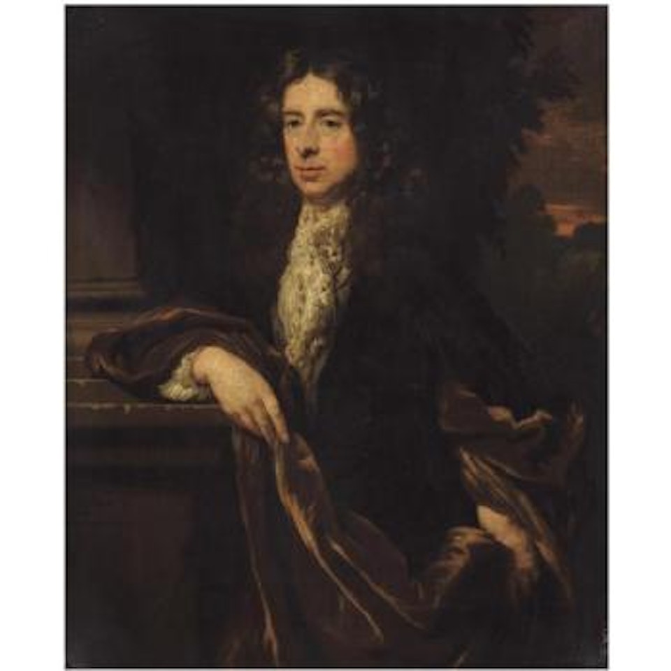 Portrait Of A Gentleman, Three-quarter Length, With A Hand On His Hip And The Other Resting On A Pedestal by Nicolaes Maes