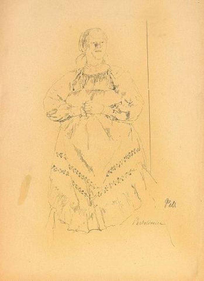 Woman in Russian dress standing by Filip Malyavin
