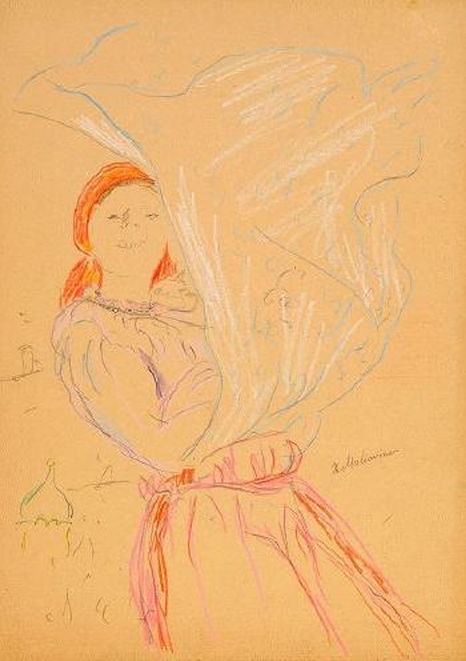 Smiling girl with billowing apron by Filip Malyavin