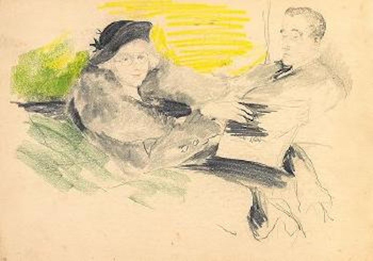Woman in hat and coat with man by Filip Malyavin