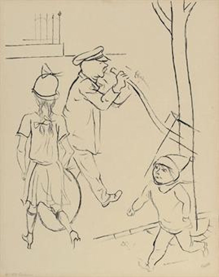 Dienstmann und Kinder, Berlin by George Grosz