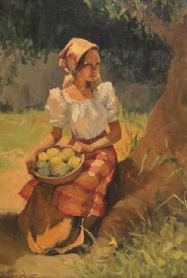 Jeune fille au panier de mangues by Fernando Amorsolo