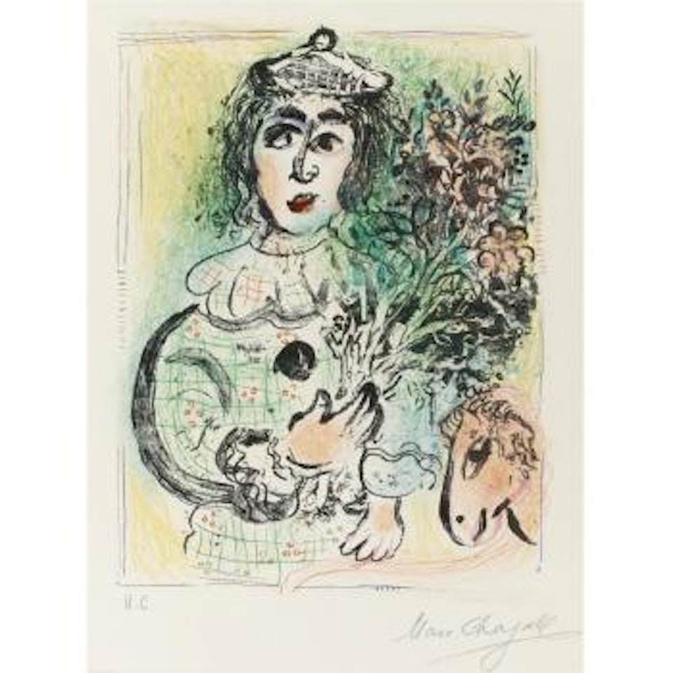 Clown With Flowers (M. 399) by Marc Chagall