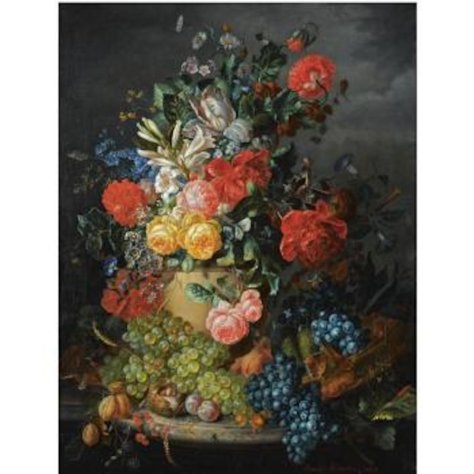 A Flower Still Life With Grapes by Amalie Kärcher
