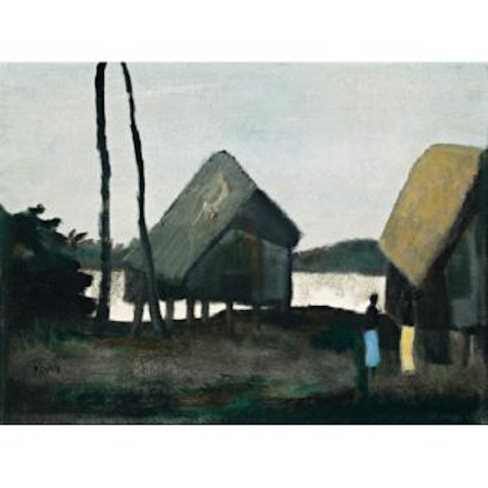 Landscape with houses and two figures; Landscape with hut and figure; Landscape with figure and palms by Ray Austin Crooke