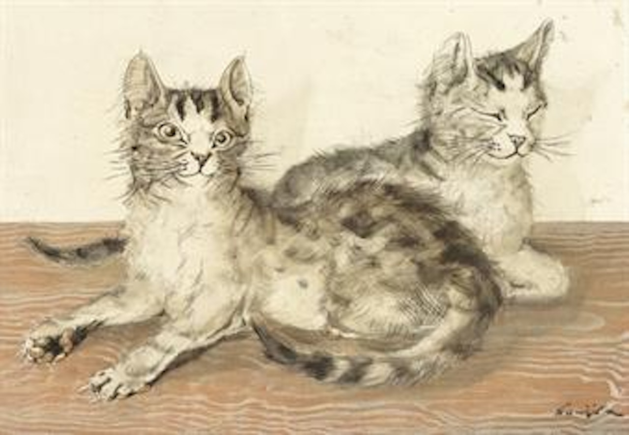 Les deux chats by Leonard Tsuguharu Foujita