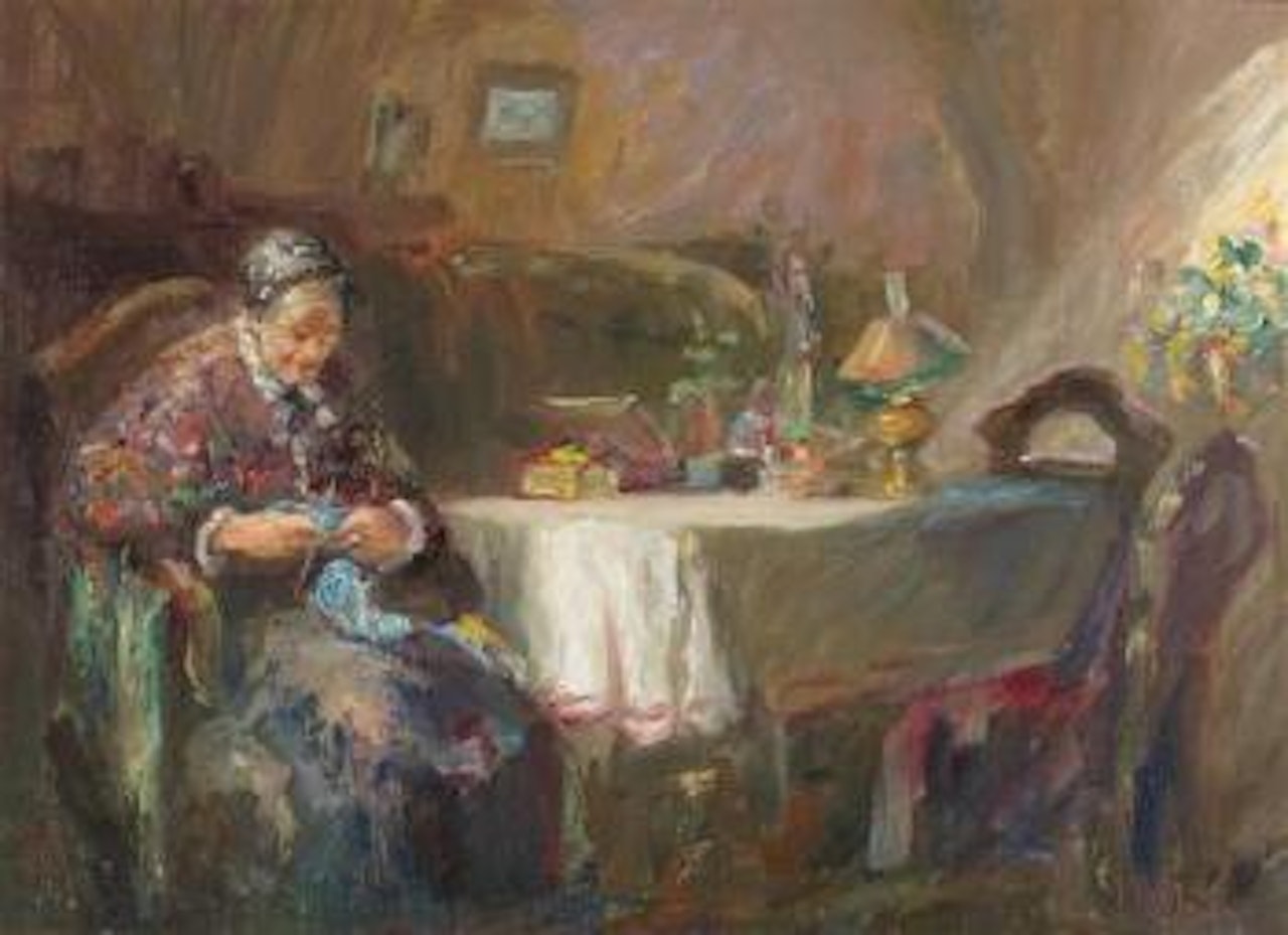 Strickende Frau by Filip Malyavin