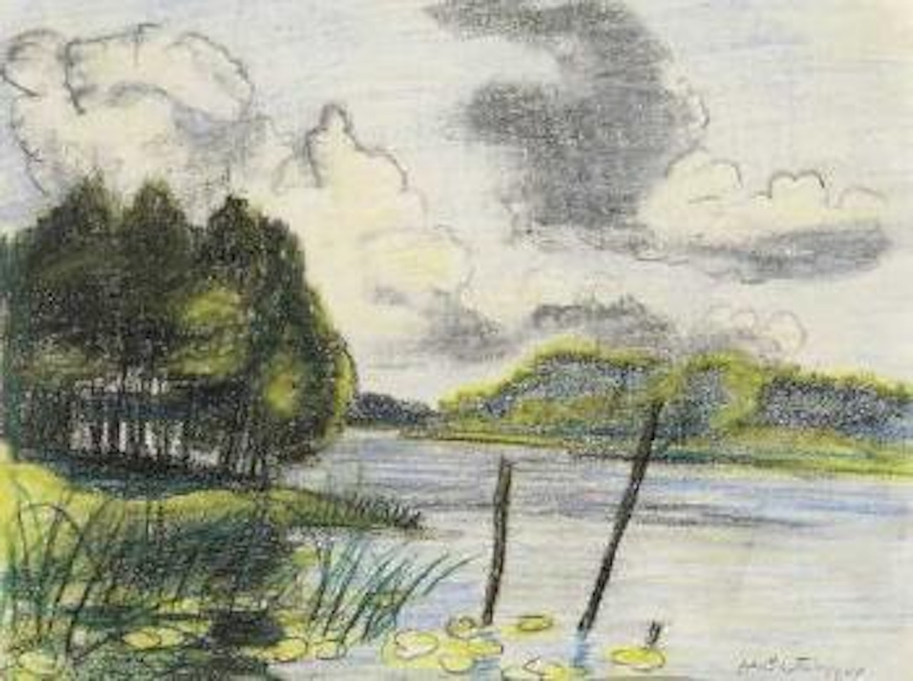 Seeufer mit Baumen by Max Pechstein