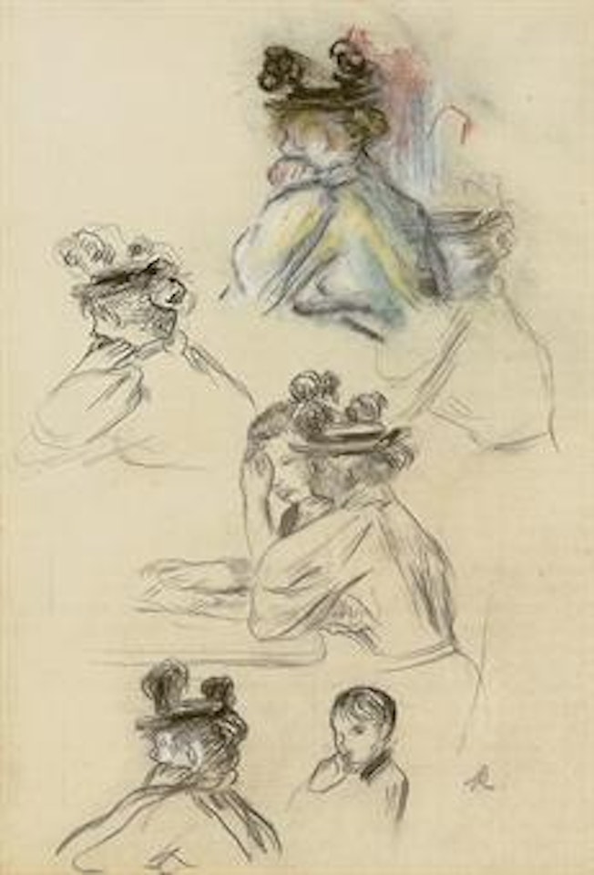 Feuille d'études, couple assis, femme au chapeau et petit garçon by Pierre-Auguste Renoir