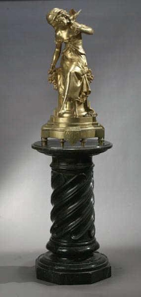 Figure group of a Seated Peasant Girl with Bird on Shoulder by Mathurin Moreau