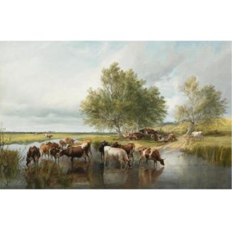 On A Dairy Farm by Thomas Sidney Cooper