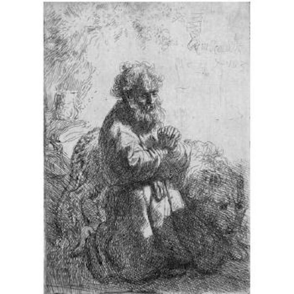 St. Jerome Kneeling In Prayer, Looking Down (B., Holl. 102; H. 140; Bb. 35-H) by Attributed to Rembrandt Harmensz van Rijn