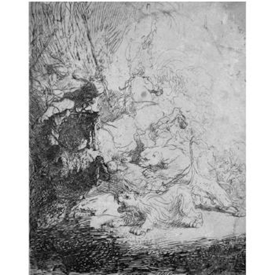 The Small Lion Hunt (With Two Lions) (B., Holl. 115; H. 180; Bb. 41-3) by Attributed to Rembrandt Harmensz van Rijn