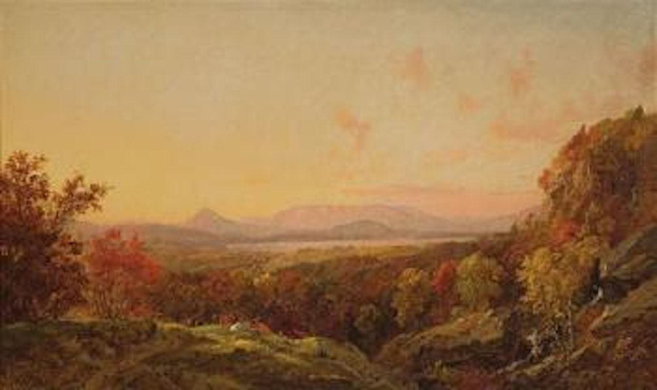 Extensive autumn vista with cattle by Jasper Francis Cropsey