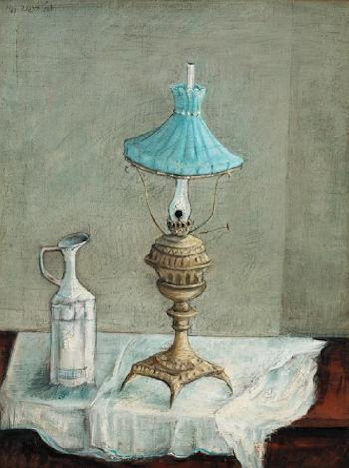 Lamp with green lampshade by Yosl Bergner